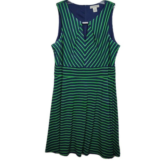 Liz Claiborne A-Line Sleeveless Dress Women's 18 Blue/Green Stripes Knee-Length - Picture 1 of 7